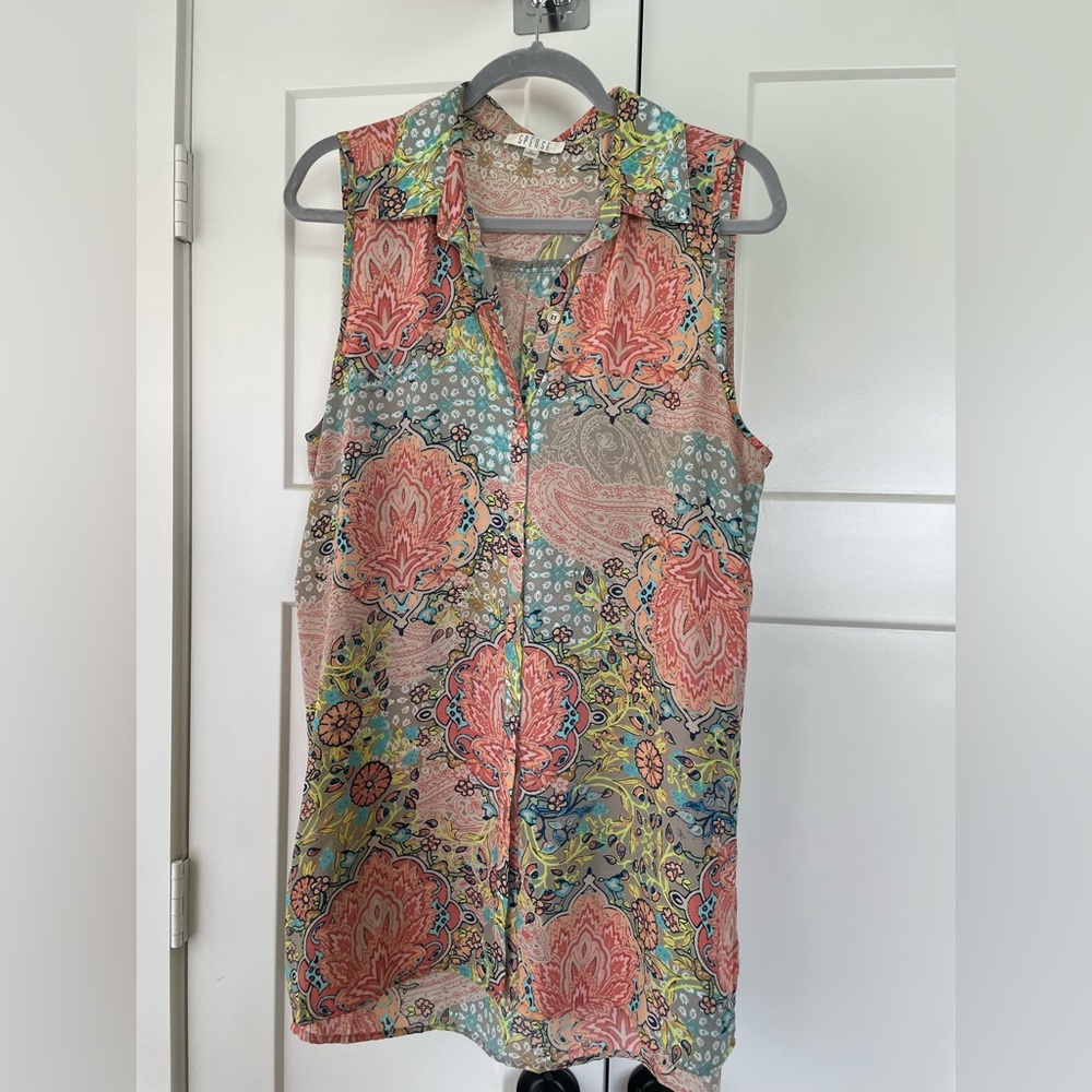 Spense Floral Tank Tunic Large Peach Blue Yellow